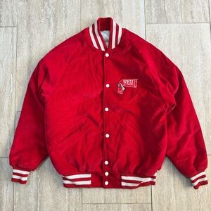 Vintage 90s Y2K Western Kentucky Univeristy Red Corduroy Varsity Jacket Sz L